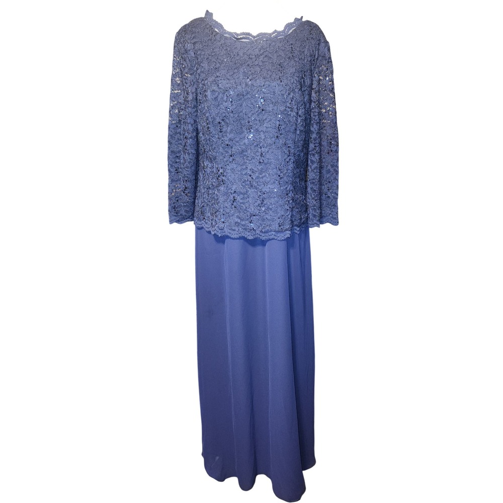 Alex Evenings Navy Blue Sequined Lace Mock Formal Gown Dress Size 16 Wedding
